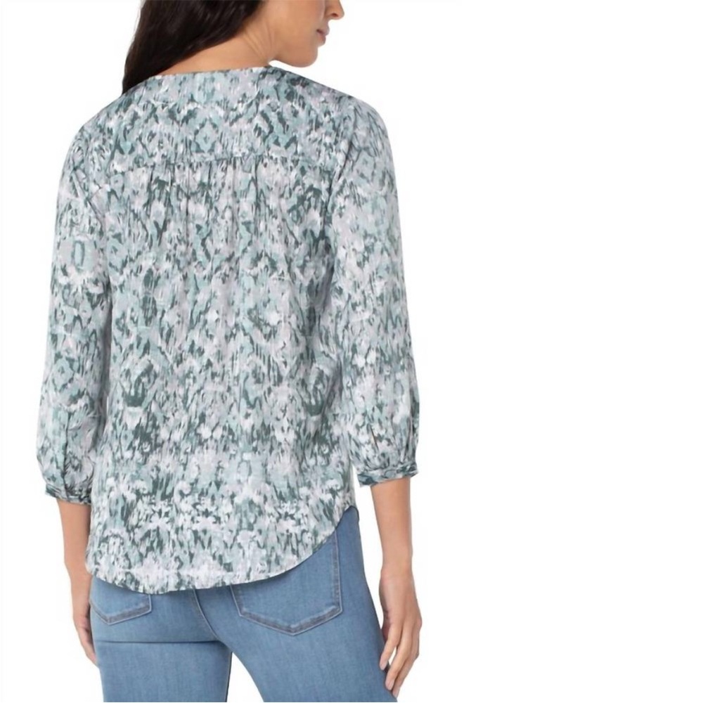 Liverpool Printed V Neck Long Sleeve Button Blouse size XL misty sage ikat - Picture 3 of 15